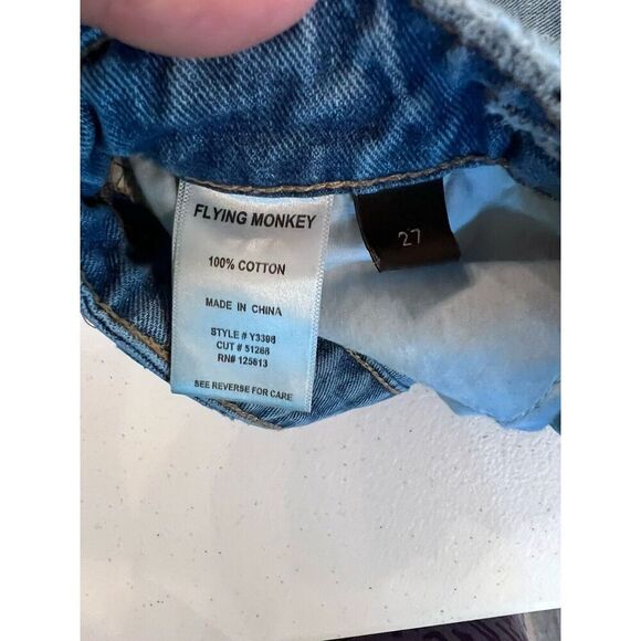 Flying Monkey Button Fly Distressed Straight Women's size 27 Blue Denim Jeans - Picture 8 of 9